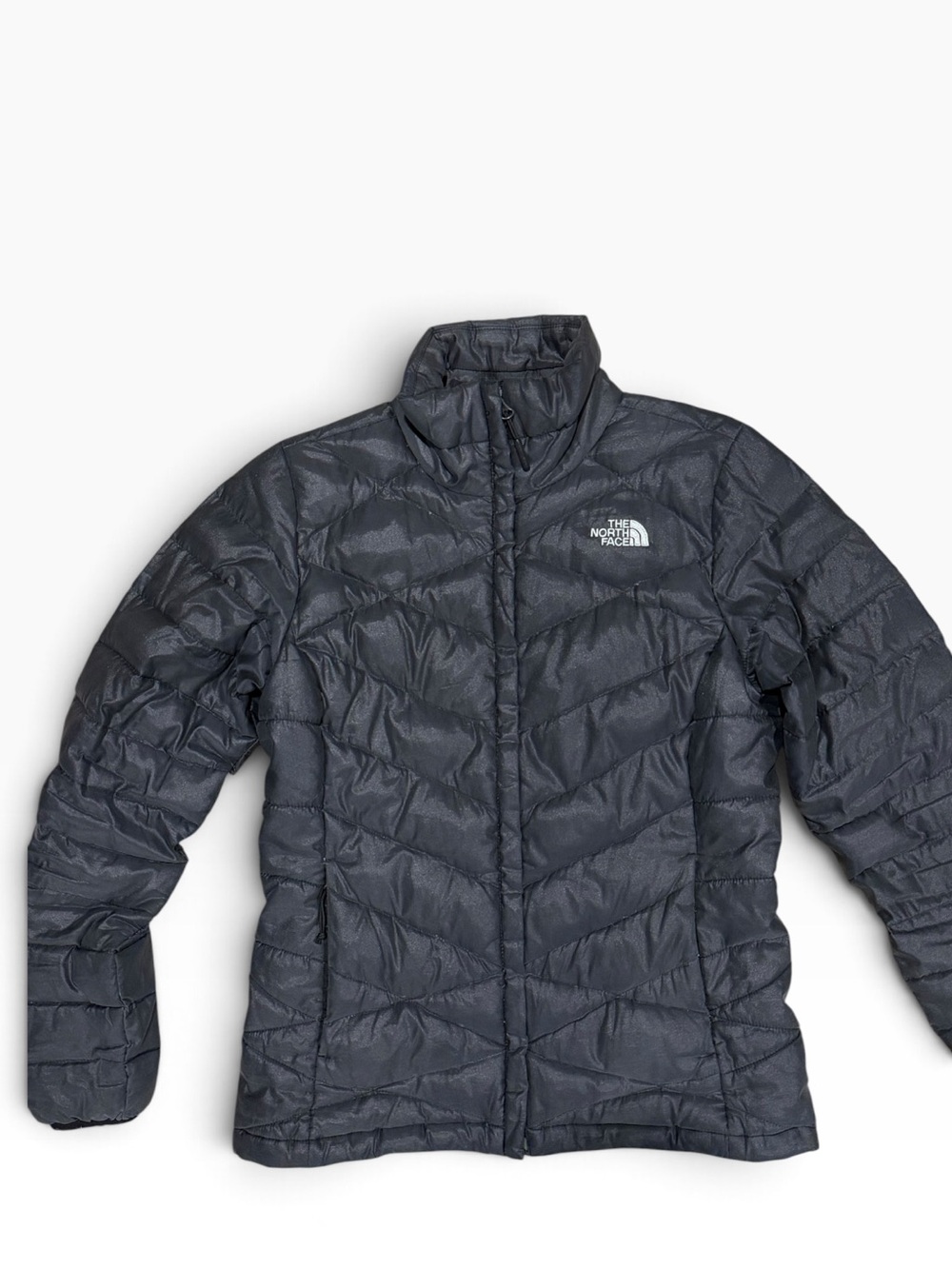 The North Face 550 Down Puffer Jacket Charcoal Gray Chevron Quilted Small S